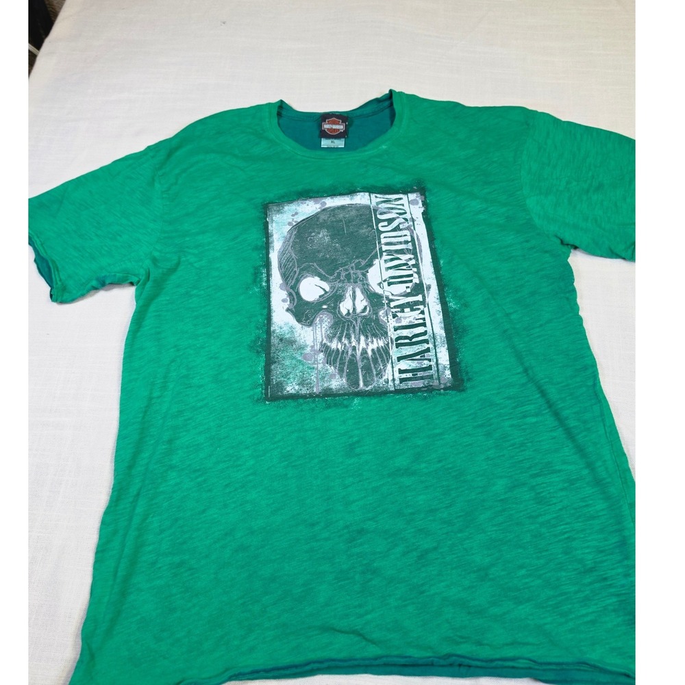 Harley-Davidson Green Skull Horny Toad Temple Texas Biker Graphic T-Shirt XL